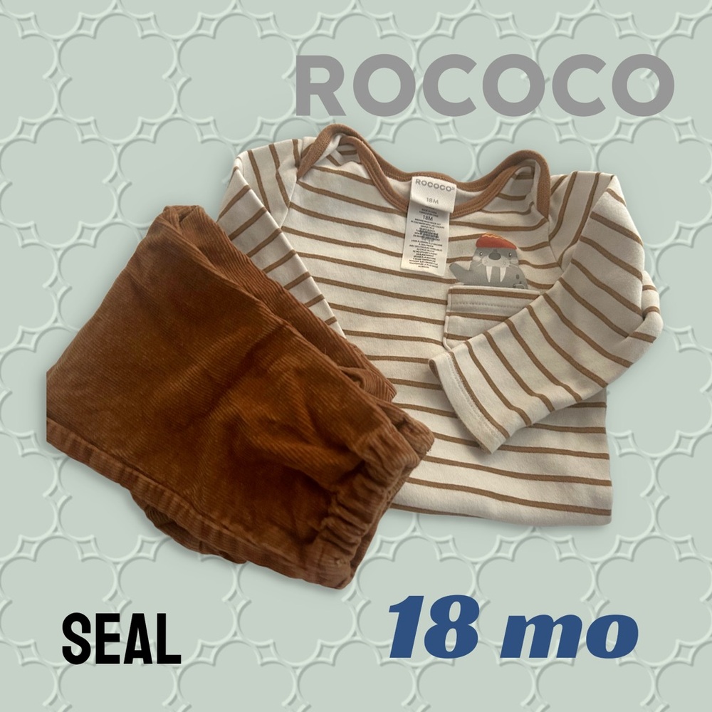 👍*VGUC* ROCOCO |18 mo| Striped Onesie and Brown corduroy Pants Baby Set